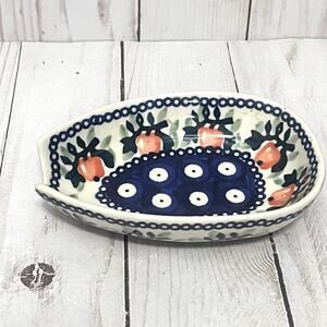 Boleslawca Polish Pottery Spoon Rest Handpainted Blue Orange Floral 5”